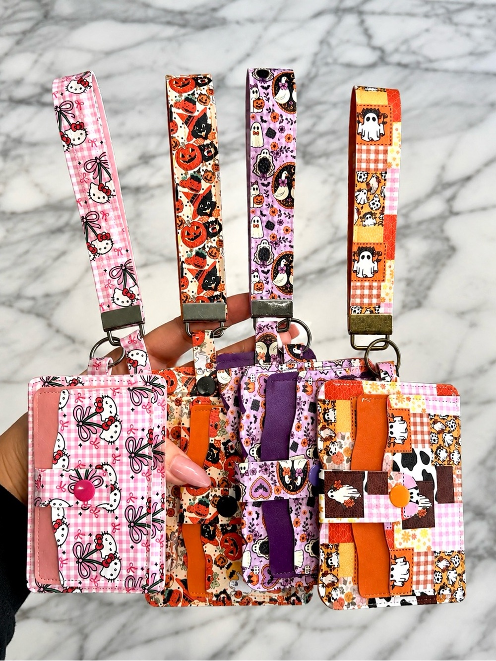 Hello Kitty Pink and Orange Patterned Card Lanyard Set